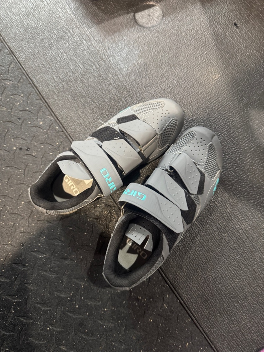 Giro Gray Cycling Shoes with Aqua Logo Accents